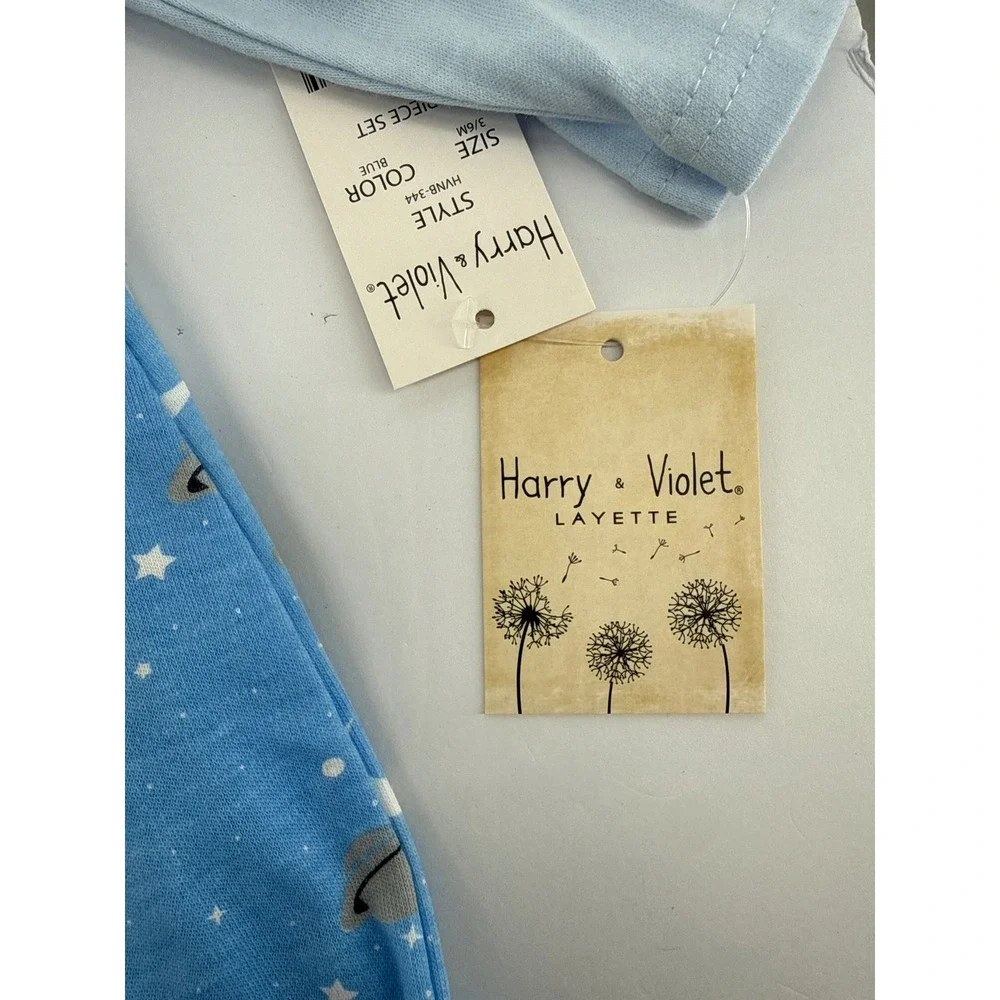 Harry & Violet Baby Boy 3PC Space Rocket Bodysuit Pants Bib Set Blue 3-6M